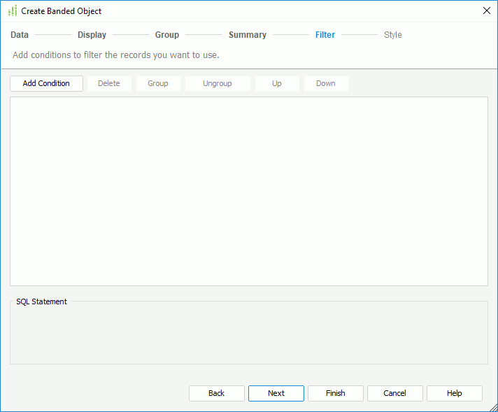 Create Banded Object wizard - Filter