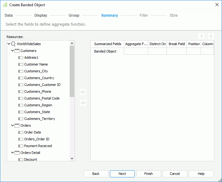Create Banded Object wizard - Summary