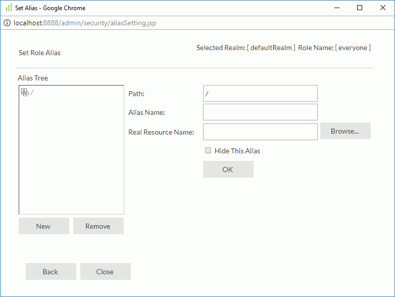 Set Alias dialog - Define Alias Tree